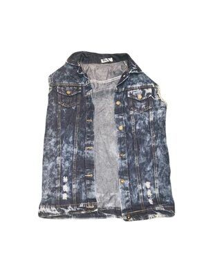 Men’s Acid Wash Dark Blue Denim Vest - Sleeveless Jacket